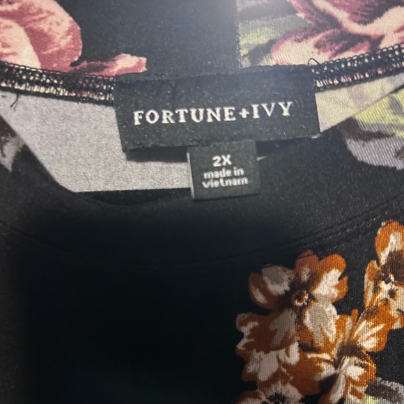 Fortune+Ivy Charming Floral Swing Dress - Black and Pink 2x - Picture 4 of 5